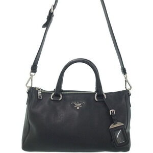Prada Vitello Daino black pebbled leather satchel bag